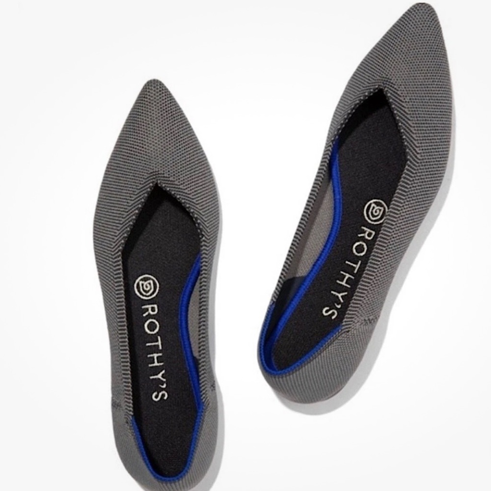 Rothy's Gray Pointed Knit Flats with Blue Trim - Picture 4 of 10